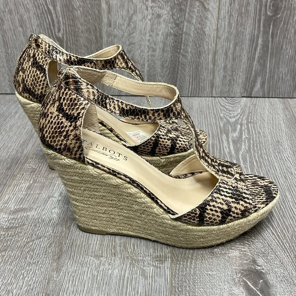 Talbots Kittie3e Espadrille Wedge Sandals Natural Reptile T Strap Ankle 8M - Picture 3 of 14